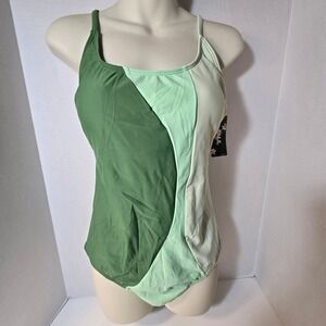 One Piece Swimsuit Size Medium Green Colorblock Spaghetti Straps  BMJL NWT